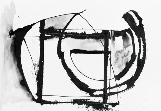 A calligraphic abstraction  with a watercolor and ink design.
