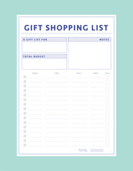 gift shopping list Planner. (Simple) 