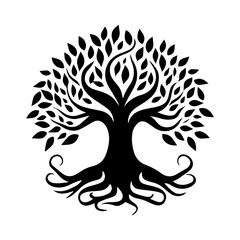 Tree of Life, black tree silhouette isolated on white background, vector illustration.