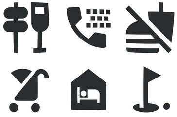 Set of 6 icons Places. Vector illustration of thin line icons. Set Quality icon. Linear symbols set. Big UI icon set. Vector illustration