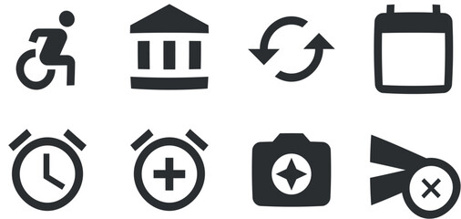 Set of 8 icons Actions. Vector collection thin line Web icon. Outline isolated signs. for mobile and web. Big UI icon set in a flat design. Vector illustration