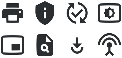 Set of 8 icons Actions. Vector illustration of thin line icons. Set Quality icon. Linear symbols set. Thin filled icons pack. UX UI