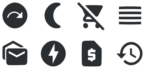 Set of 8 icons Actions. Vector collection thin line Web icon. Set Quality icon. Linear icons set. Big UI icon set in a flat design. UI and UX