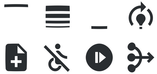 Set of 8 icons Actions. Modern thin line icons. Set Quality icon. Linear symbols set. Big UI icon set in a flat design. UI and UX