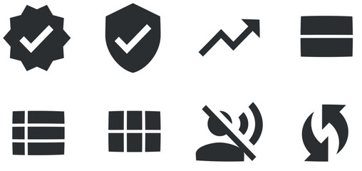 Set of 8 icons Actions. A set vector icons. modern trend in the style. Linear symbols set. Big UI icon set. UX UI