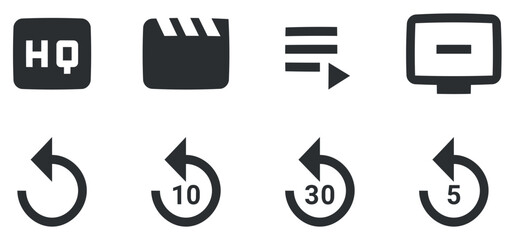 Set of 8 icons Audio and Video A set vector icons. Simple Set. for mobile and web. Thin filled icons pack. UI and UX