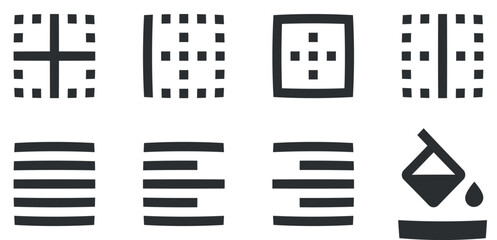 Set of 8 icons Editor. Vector collection thin line Web icon. Set Quality icon. Linear icons set. Big UI icon set in a flat design. Vector illustration