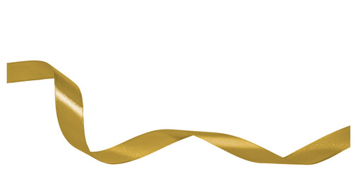 golden ribbon with wave shape on transparent background, PNG image.	