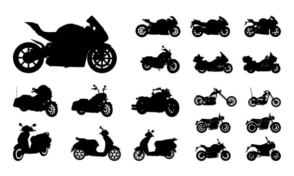 Set of Motorcycle silhouette vector illustration, classic and sport motorcycle silhouette