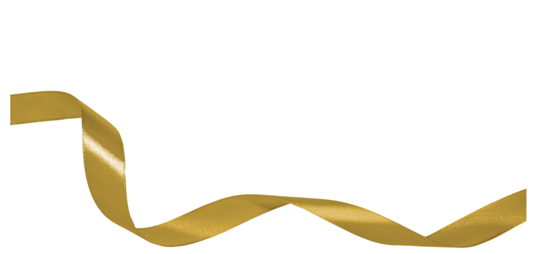 golden ribbon with wave shape on transparent background, PNG image.	