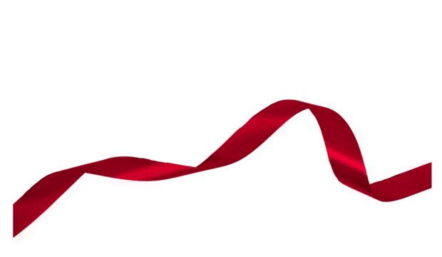 red color ribbon isolated on transparent background, PNG.	