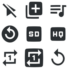 Set of 9 icons Audio and Video. A set vector icons. Set Quality icon. for mobile and web. Big UI icon set. UX UI
