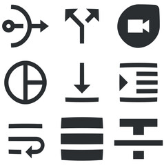 Set of 9 icons Editor. Vector illustration of thin line icons. Set Quality icon. Linear symbols set. Big UI icon set in a flat design. UX UI