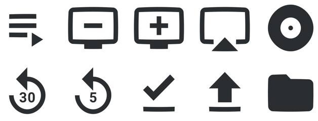 Set of 10 icons Audio and Video. Line icons collection. Set Quality icon. Linear icons set. Big UI icon set in a flat design. UI and UX