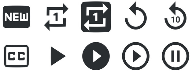 Set of 10 icons Audio and Video. Creative business solutions icon set. Outline isolated signs. Linear icons set. Big UI icon set in a flat design. Vector illustration