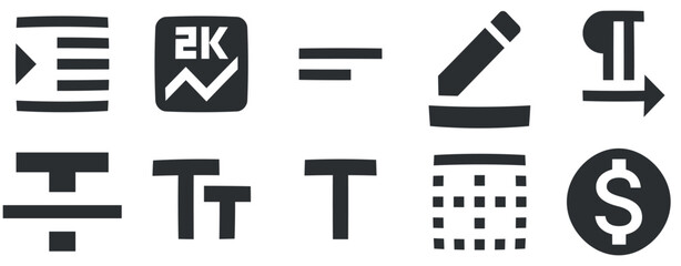 Set of 10 icons Text Editor. Creative business solutions icon set. modern trend in the style. Linear icons set. Big UI icon set in a flat design. UI and UX