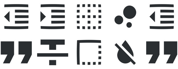 Set of 10 icons Text Editor. Modern thin line icons. Set Quality icon. Linear symbols set. Thin filled icons pack. UI and UX
