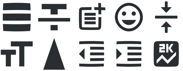 Set of 10 icons Text Editor. Creative business solutions icon set. Outline isolated signs. Linear symbols set. Big UI icon set in a flat design. UX UI