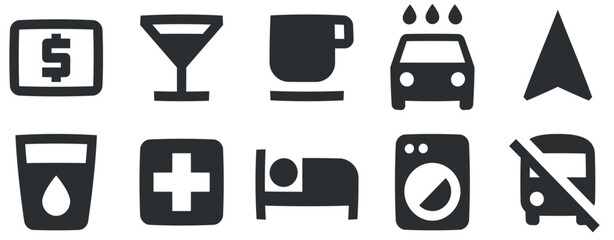 Set of 10 icons Maps. A set vector icons. modern trend in the style. Linear symbols set. Thin filled icons pack. UX UI