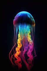 Jelly fish in the dark. AI generated art illustration.