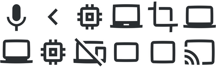 Set of 12 icons Hardware. Modern thin line icons. Outline isolated signs. Linear symbols set. Thin filled icons pack. UI and UX
