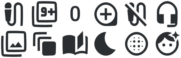 Set of 12 icons Hardware. Line icons collection. Simple Set. Linear icons set. Thin filled icons pack. UI and UX