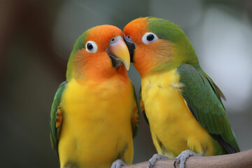 Fototapeta na wymiar Lovebird Kiss Generative AI
