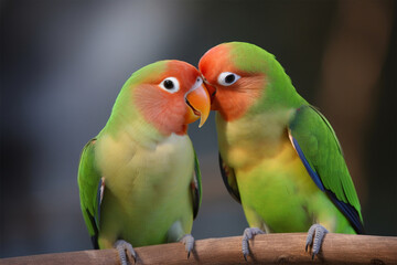 Naklejka na ściany i meble Lovebird Kiss Generative AI