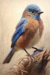 Blue jay on a branch. AI generated art illustration.