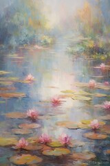 Lilies in the pond. AI generated art illustration.