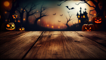 Empty wooden table - Halloween background