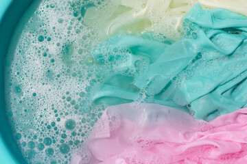 Clothes soak in powder detergent water dissolution, washing colored clothes