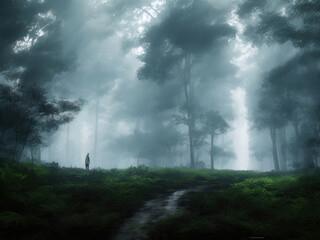 Fototapeta na wymiar rain in forest with Gererative AI.