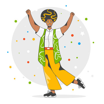  Afro American Woman in Glasses Cheering with Confetti