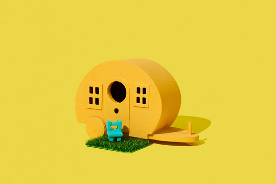 camping yellow toy caravan