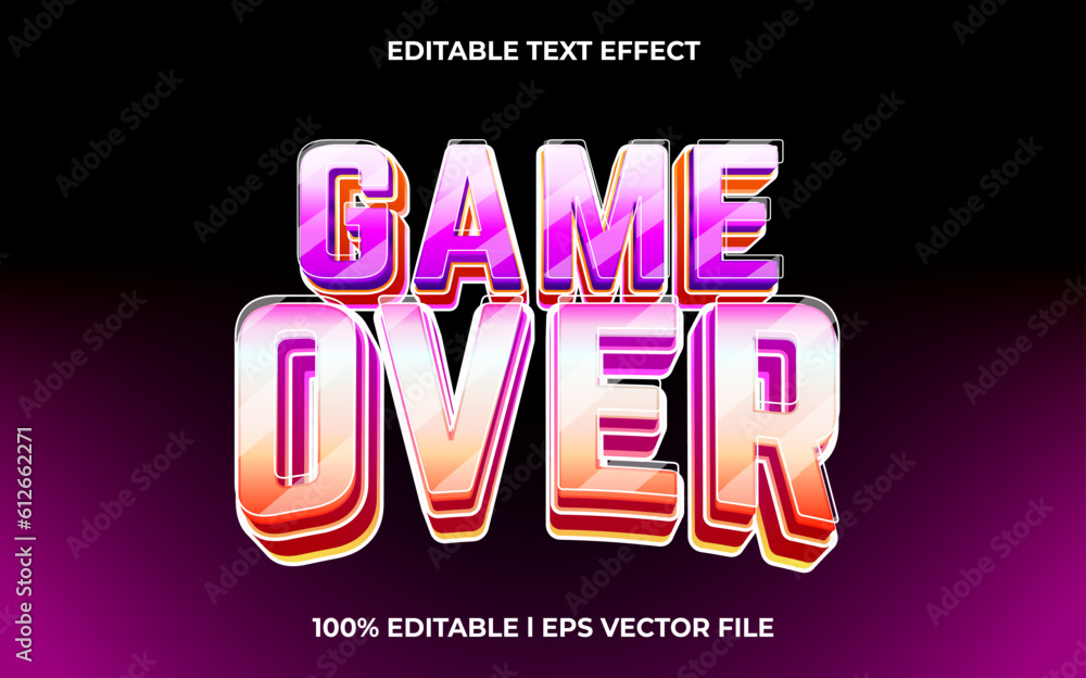 Poster game over 3d text effect and editable text, template 3d style use for game