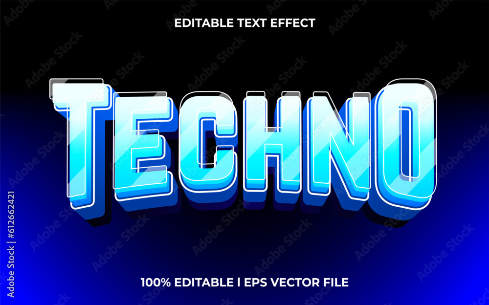 Poster techno 3d text effect and editable text, template 3d style use for future tittle