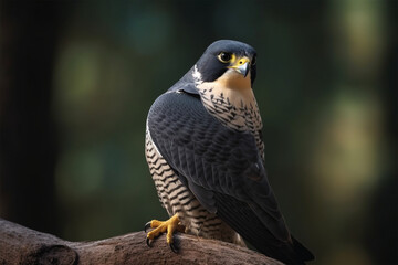 Peregrine falcon on a branch. Male eagle bird of prey
