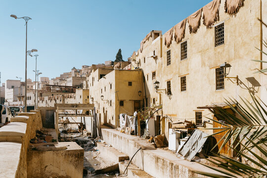 Tannery and dirty canal in Fes