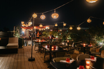 Restaurant terrace at night