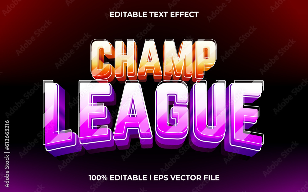 Poster champ league 3d text effect and editable text, template 3d style use for games