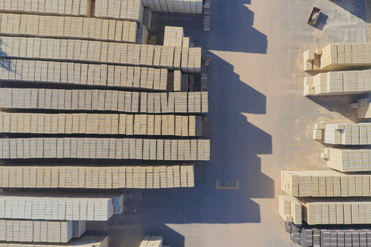 Stacks of bricks in brickyard