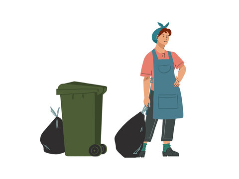 Illustration of woman with garbage bag