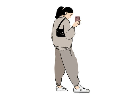 Flat design of stylish lady taking selfie on smartphone