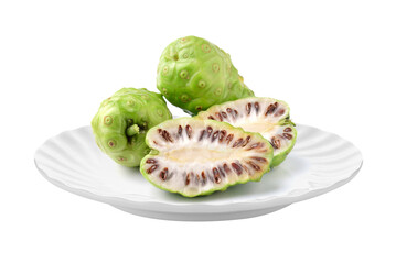 Fototapeta na wymiar Exotic Fruit - Noni in white plate on transparent png