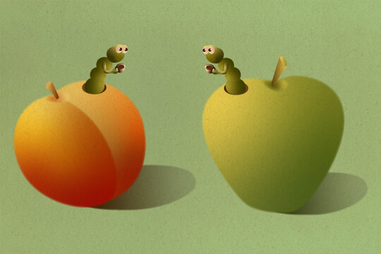 Peach and apple with worms