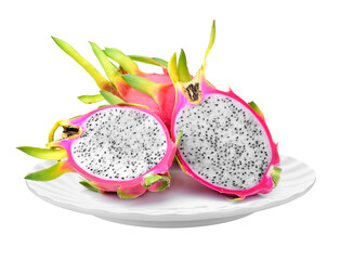 Dragon Fruit in plate on transparent png