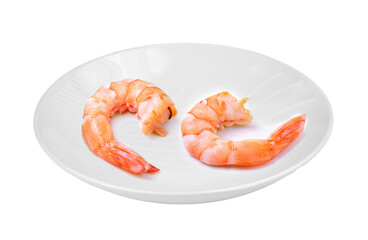 shrimps in empty white plate isolated on transparent png