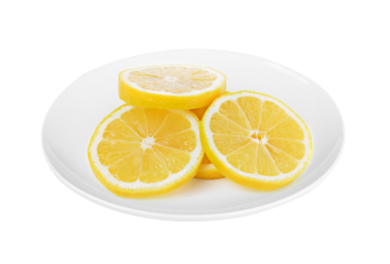 Fresh lemon slices in plate on transparent png