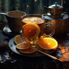 hot tea with slices of orange Generative Ai